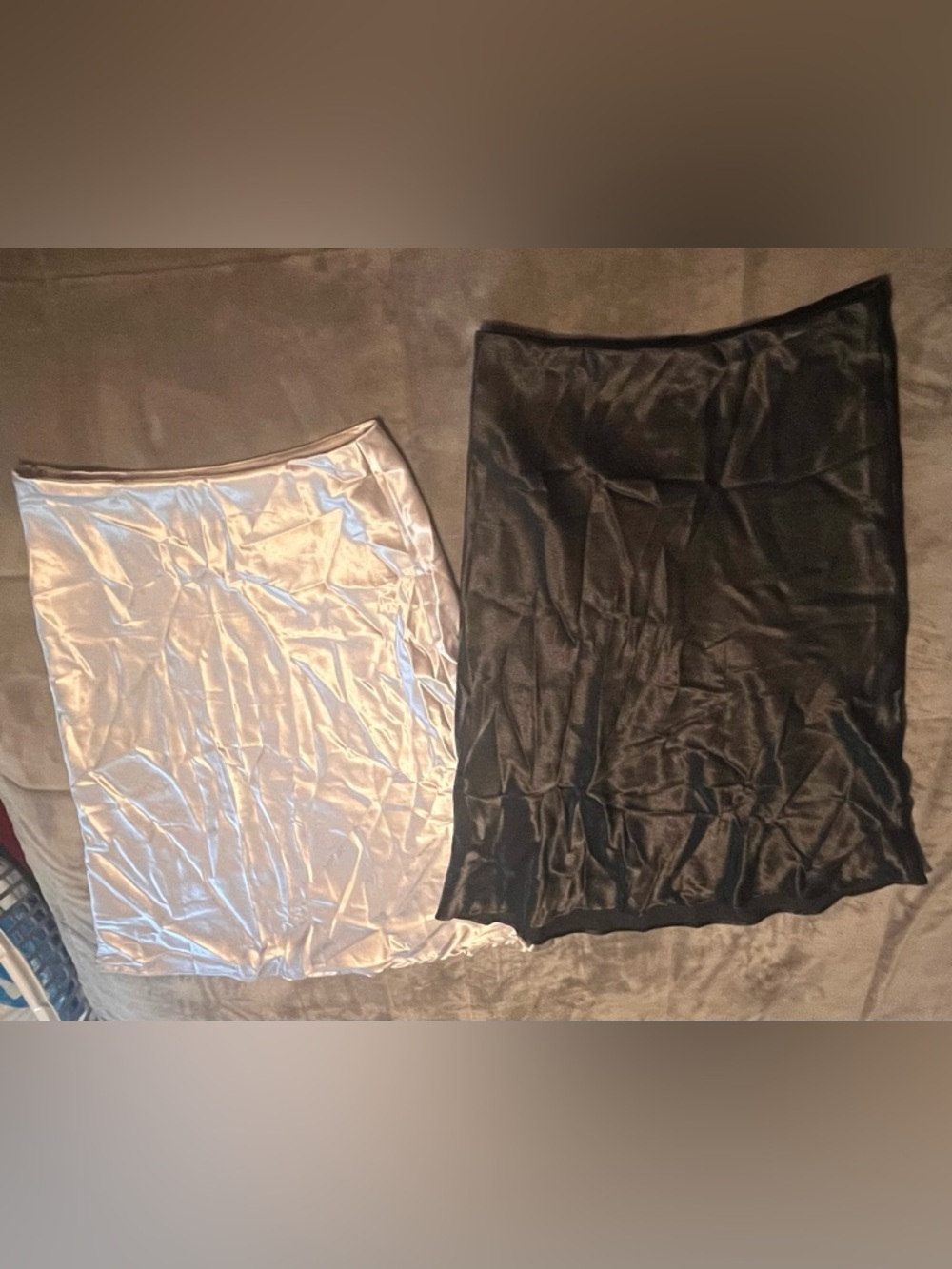 Satin Slip Skirt - Black and Silver XL